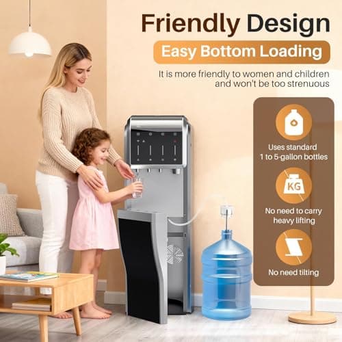EXCELPURE 5-in-1 Bottom Loading Water Dispenser with Ice Maker, 3 Temperatures Settings - Hot, Cold and Room Water Cooler for 5 Gallon Bottle, Child Safety Lock, 35lbs/24H, WiFi, Stainless Steel