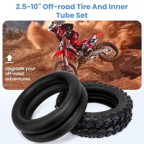 2.50-10 Dirt Bike Tire, 2.5-10" Off-Road Tire and Inner Tube for Dirt Bike with 10" Rim Compatible with Honda CRF50/XR50, Suzuki DRZ70/JR50 and Yamaha PW50