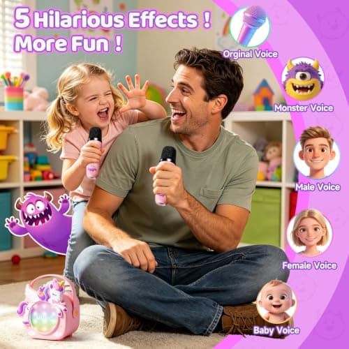 Birthday, Clear&Loud Sound, Portable&Mini, 2 Wireless Microphones, Kids Easy Use,4 Voice Changers, Bluetooth Speaker,Girl Toy Unicorn Karaoke Machine for Kids, Girl Gift Christmas with Gift Box B0GX5WRNBM