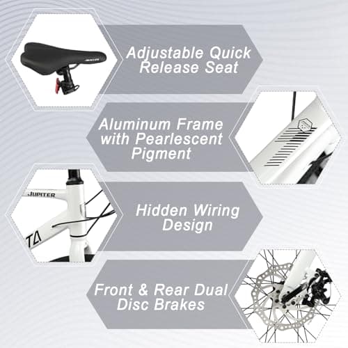 AVASTA Jupiter 700C Road Adult Step-Over Hybrid Cycling Bike Bicycle, Aluminum Frame, 21-Speed, Dual Disc Brakes, Multpile Colors for Men Woman Male Female