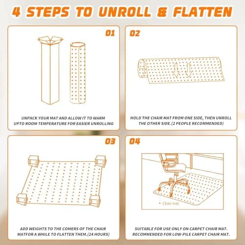 Office Chair Mat for Carpeted Floors, Desk Mats 48"X30" for Rolling Desk on Low Pile Carpets, Small Computer Gaming Plastic Floor Mats for Office Chair on Carpet, Easy Glide Without Curling