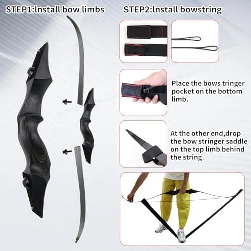 Black Hunter Recurve Bow 60" Right-Handed Bow Ergonomically Designed for Comfortable Grip Suitable for Beginners and Longbow Enthusiasts to Train Or Hunt