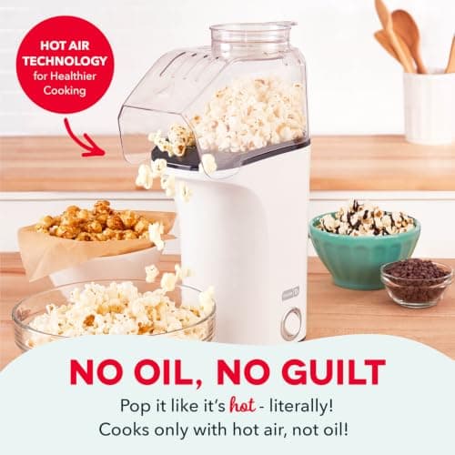 Popcorn Machine, Oil-Free Air Popped Popcorn, Built-In Measuring Cup & Butter Melting Tray, Movie Night Snacks Dash Fresh Pop Popcorn Maker, Electric Hot Air Popper, 16-Cup, White B07NWDSVPP