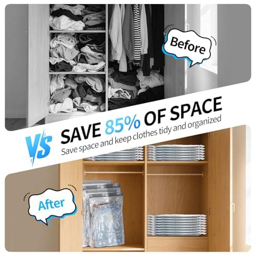 16 PCS Vacuum Seal Bags for Clothing with Electric Air Pump, Compression Space Saver, Vacuum Storage Bags for Luggage, Travel, Blankets, Pillows, Bedding and Moving, Hand Pump Included