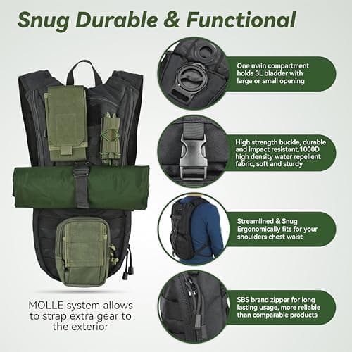 MARCHWAY Tactical Molle Hydration Pack Backpack with 3L TPU Water Bladder, Military Daypack for Cycling, Hiking, Running, Climbing, Hunting, Biking