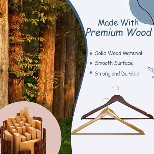 King Mills 19 Inch Plus Size Hangers, Extra Wide Hangers for Plus Size Clothes, Ganchos para Colgar Ropa, Ideal for XL, XXL Shirts, Coats, Dresses, Etc. Wood. Natural 20pk