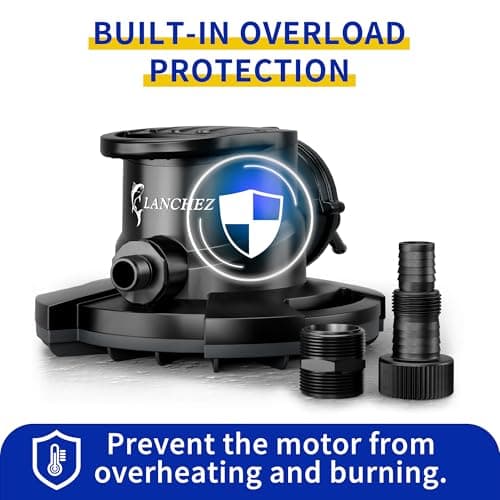 LANCHEZ 1/2HP Automatic Pool Cover Pump, 2250GPH Submersible Water Sump Pump with Check Valve & 3 Adapters, 25ft Power Cord, Removal for Swimming Pool, Hot Tubs, Rooftops and more,Black