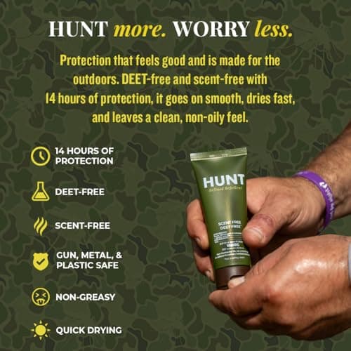 Hunt Insect Repellent Lotion, DEET-Free, Scent-Free, 20% Picaridin, 14-Hour Protection, Non-Greasy, Gun-Safe, Equipment-Safe