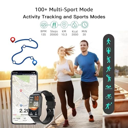 Smart Watch Fitness Tracker Make/Answer calls for Women Men with Heart Rate Blood Oxygen Sleep Monitor Sports Modes Step Calorie Counter IP68 Waterproof for Android Phones iPhone (Rectangle, Black)
