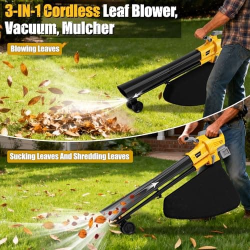Cordless Leaf Blower Vacuum Mulcher Compatible for Dewalt 20V Battery(NO Battery), 3-in-1 Handheld Leaf Vacuum Mulcher with 40L Bag, 4 Variable Speeds with Turbo Modes for Yard Patio Driveway Cleanup