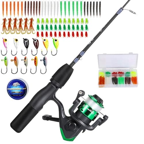 Sougayilang Ice Fishing Rod and Reel Set, Ice Fishing Includes Ice Jigs, Lures, and Essential Tackle,27" Medium/Light Power Ice Spinning Rod,EVA Foam Grip Handle