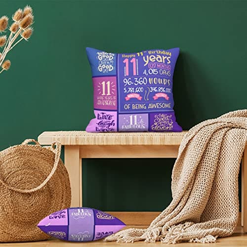 11 Year Old Girl Birthday Gifts - 11th Birthday Decorations - Throw Pillow Covers 18 x 18 inch
