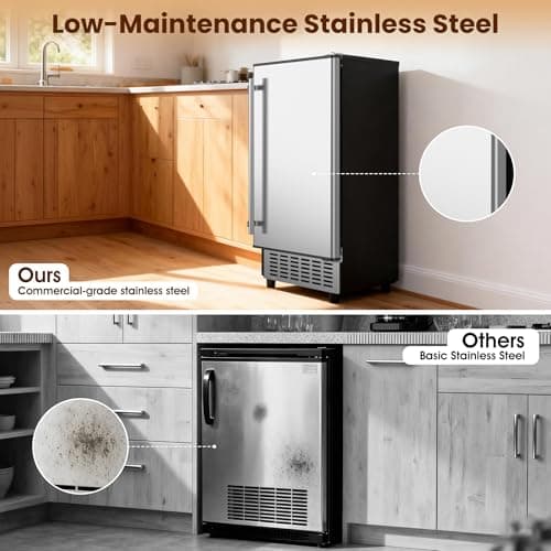 Coolake Ice Maker Under Counter 120lbs/day with 40lbs Storage, Outdoor Built-in Ice Maker Machine, Stainless Steel Self-cleaning Gravity Drainage Freestanding Ice Machine for Party Home Bar Restaurant