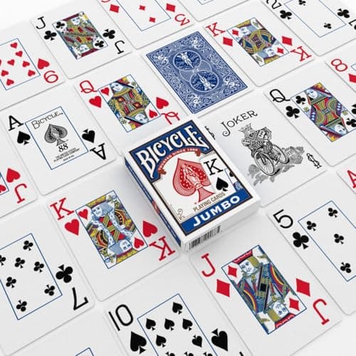 Bicycle Jumbo Index Playing Cards , 2 Pack Large Print Poker Size Deck of Cards for Easy Reading, Family Card Games, and Casino Play