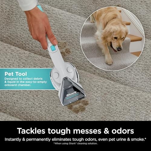 Shark CarpetXpert with StainStriker Upright Carpet, Area Rug & Upholstery Cleaner with Pet Mess Extractor Tool, Perfect for Pets, Carpet Shampooer, 3 Cleaning Tools, Cleaning Solutions, White, EX201