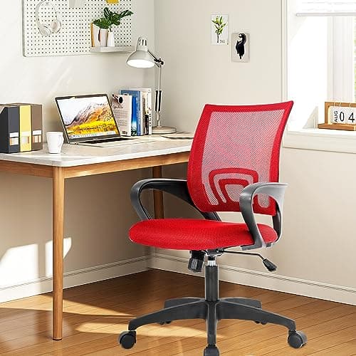 PayLessHere Home Office Chair Desk Computer Chair Adjustable Ergonomic Chair Lumbar Support Armrest Executive with High Density Mesh 360 Degree Swivel Chair for Adults Chair (Pack of 1, Red)