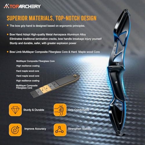 TOPARCHERY Archery 56" Takedown Hunting Recurve Bow Metal Riser Right Hand Longbow