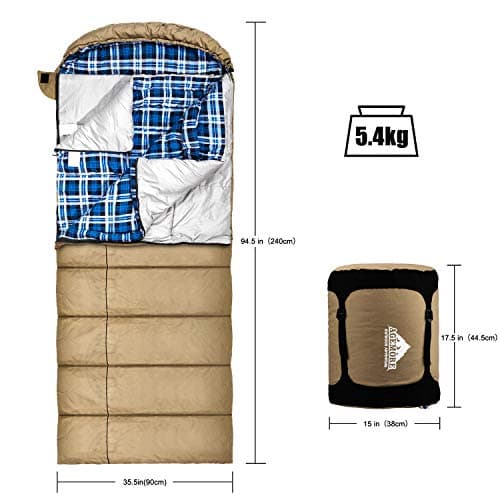 0 Degree Canvas Sleeping Bag for Adults, Cotton Flannel Sleeping Bag for Winter Camping, Fishing, Hunting or Traveling, Durable Cotton Canvas Shell and Removable Flannel Liner