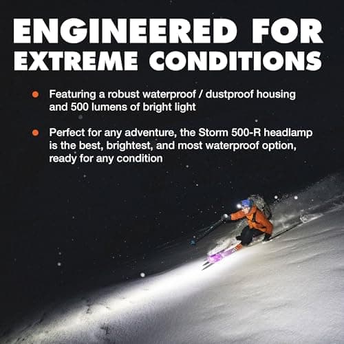 BLACK DIAMOND Storm 500-R Rechargeable Headlamp | 500 Lumens Brightness | Micro-USB Charging | Waterproof & Compact | Camping, Hiking, Running | BD Black