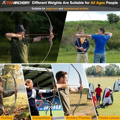 TOPARCHERY Archery 60" Takedown Hunting Recurve Bow and Arrow Set for Adults Practice Competition Longbow Kit 30-50lbs with 6pcs Arrows Right Hand Black