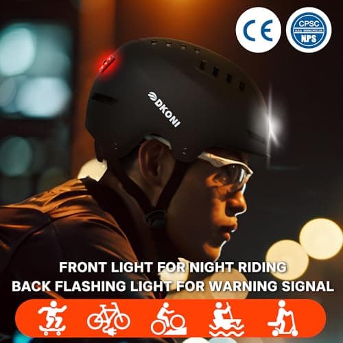 DKONI Bike Helmet with LED Lights Bicycle Helmets Commuter Cycling Helmet USB Rechargeable Front & Back LED Light Helmet for Adult Men Women