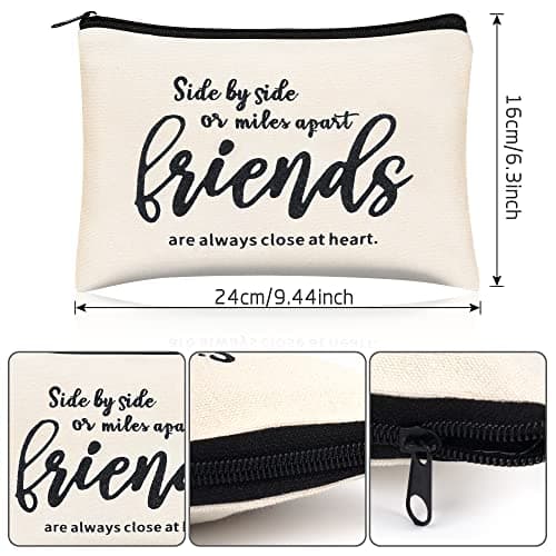 Kolewo4ever 12pc Friend Appreciation Gift Set: 6 Cosmetic Bags & 6 Keychains, White, Letter Print, Zipper Closure, Lightweight, Easy to Clean, Durable, Women Adults, Gift, Travel, Organization