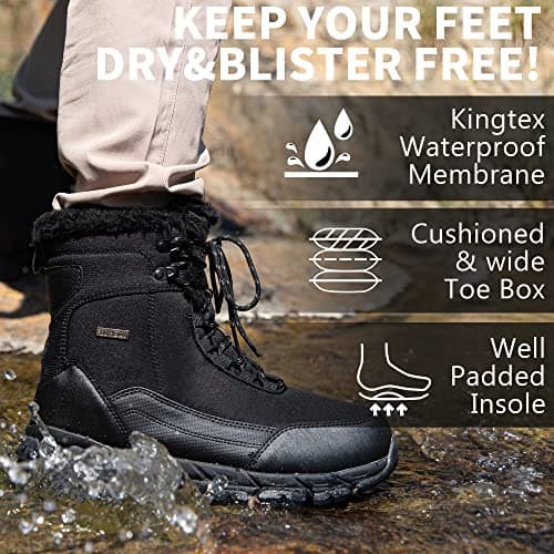 SHULOOK Men's Snow Boots Waterproof Warm Fur Lined Winter Hiking Boot Non-slip Outdoor Ankle High-top Shoes Work Hiker Trekking Trail
