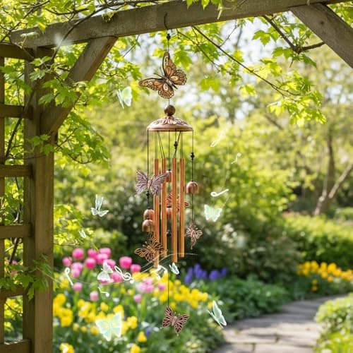 Butterfly Garden Decor for Patio Porch Balcony, Sister Birthday Gifts, Housewarming Gifts for Women, Mom Grandma Butterfly Wind Chimes for Outside, Memorial Wind Chimes, Gifts for Women B09PBWLWPK
