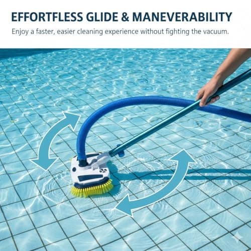 ProMotus Weighted Pool Vacuum Head, Vinyl-Safe No Wheels Manual Cleaner with Air Relief Valves，Multi-Directional Brushes for Above Ground & Inground Pools, Universal Fit for 1-1/4" & 1-1/2" Hoses