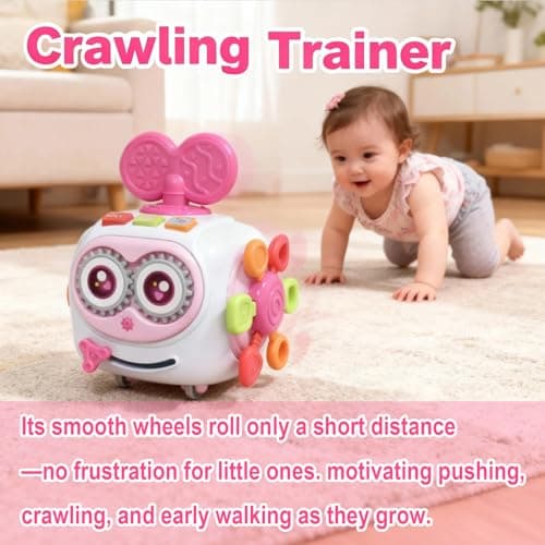 Montessori 6-in-1 Activity Cube, Lights & Sounds, Wheels for Tummy Time & Crawling Training, Birthday Gifts MoraBaby Toys for 1+ Year Old Girl, Musical Busy Cube for Toddlers 1-3 B0FVG81T31