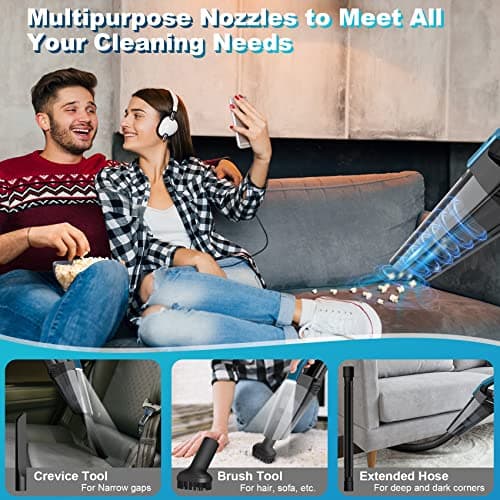 Cordless Car Vacuum Lightweight High Power Handheld Vacuum Cleaner with LED Light, Hand Vacuum for Car Home Office and Pet Hair, BlackBlue