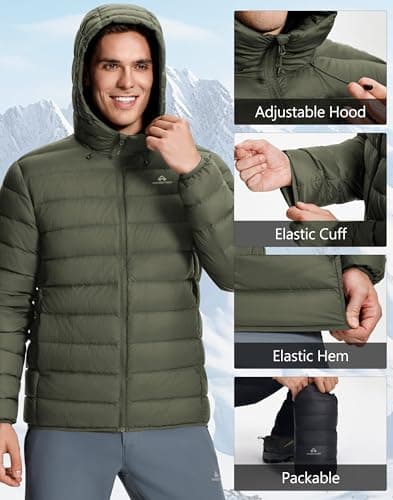 Pioneer Camp Men's Down Puffer Jacket with Hood Lightweight Packable Warm Insulated Thermal Puffy Winter Coat Ski Travel
