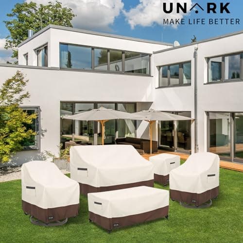 Swivel Patio Chair Cover 4 Pack, 600D Waterproof Heavy Duty Outdoor Chair Cover, Patio Furniture Covers, Outdoor Furniture Covers Waterproof, 33 W x 35 D x 36 H inches Beige and Brown