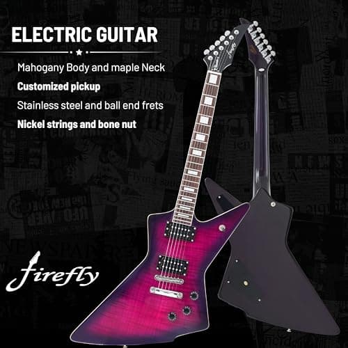 Firefly FFLX Solid Body Electric Guitar,Mahogany Guitar body,Stainless steel and ball end frets,rosewood fretboard(Purple Color)