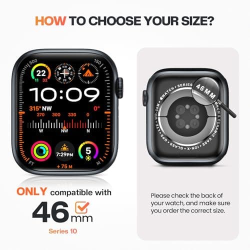 Goton 2 in 1 Waterproof Case Compatible for Apple Watch Series 11/10 Screen Protector 46mm, 360 Protective Glass Face Cover Hard PC Bumper + Back Frame for iWatch Accessories 46 mm