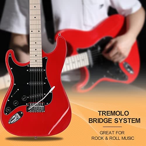 GLARRY Full Size Electric Guitar for Music Lover Beginner with 20W Amp and Accessories Pack Guitar Bag (RED, Left Handed 39")