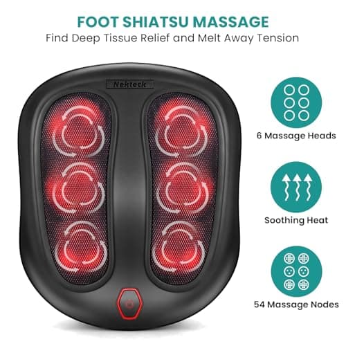 Shiatsu Heated Electric Kneading Foot Massager Machine for Plantar Fasciitis, Built-in Infrared Heat Function and Power Cord Nekteck Foot Massager with Heat, HSA Eligible FSA Massage Tools Gifts B06WGP2CVL