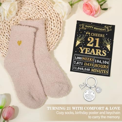 Jumway 21st Birthday Gifts for Women, Happy 21 Year Old Birthday Gifts for Women, Glass Cup & Canvas Tote 2005 Decorations & Ideas for Sister Daughter Girlfriend Her Friends B0GZ3YB5T7