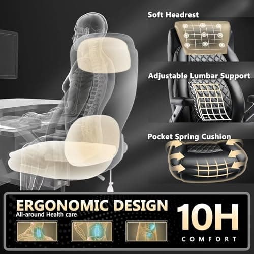 600LBS Large Heavy Duty Office Chair with 5D Flip Arms,Comfy Big and Tall Executive Office Desk Chair with Pocket Spring Cushion,High Back Computer Chair with Lumbar Support,Dual Rubber Wheel