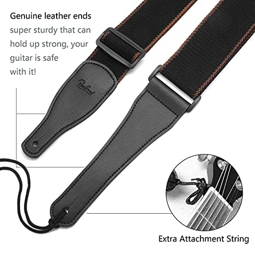 BestSounds Acoustic Guitar Strap, Soft Cotton & Leather Ends Strap for Electric & Bass Guitars come with 1 Button & 2 Locks