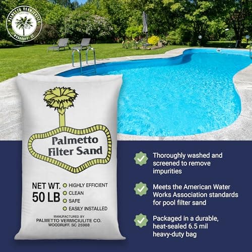 Palmetto Swimming Pool Filter Sand, 50 lb Bag – Natural Silica for Residential & Commercial Filtration Pump Systems – Screens Leaves, Oils, Dust & Hair for Clean and Clear Water