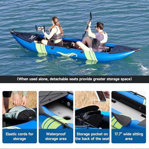 WETURE Inflatable Kayak 2 Person, Fishing Kayaks for Adults, 12.5FT 507 LBS Capacity, Portable Kayak with Luminous Strips, Adjustable Kayak Seat, 2 Paddles, 2 Tail Fins, Pump &Storage Bag