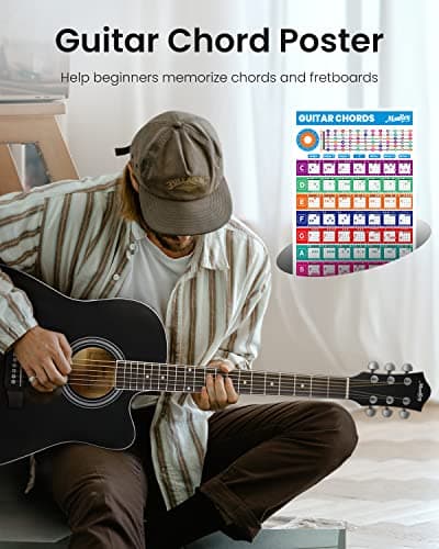 Moukey 41" Acoustic Guitar for Beginners Adult Teen Full Size Guitarra Acustica with Chord Poster, Gig Bag, Tuner,Steel Strings, Capo, Strap - Black