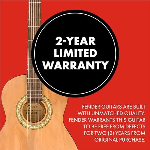 Fender FA-25N 3/4 Size Nylon String Acoustic Guitar, Beginner Guitar, with 2-Year Warranty, Perfect Beginner Guitar for Kids that is Easy on Fingers, Includes 3 Months of Free Lessons, Natural