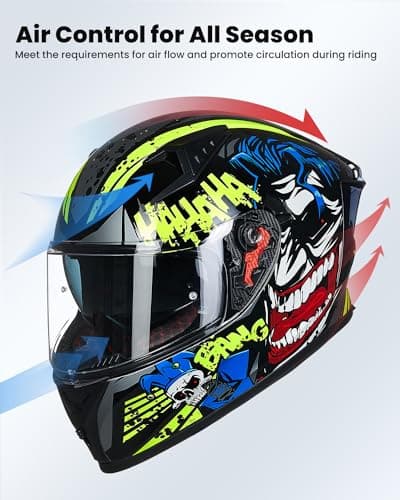 ILM Motorcycle Helmet Full Face with Pinlock Compatible Clear&Tinted Visors and Fins Street Bike Motocross Casco DOT Model Z501(Surprise Yellow, Large)