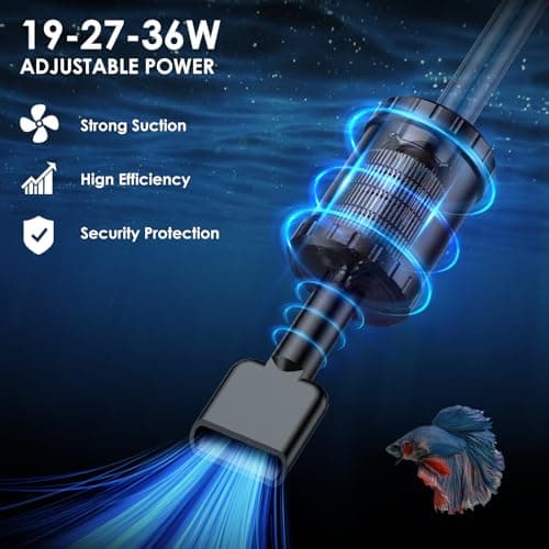 36W Fish Tank Vacuum Gravel Cleaner Electric: Aquarium Vacuum Gravel Cleaner with Strong Suction for Automatic Water Change Algae Cleaner Sand Wash Water Circulation and Water Shower, Timed Off