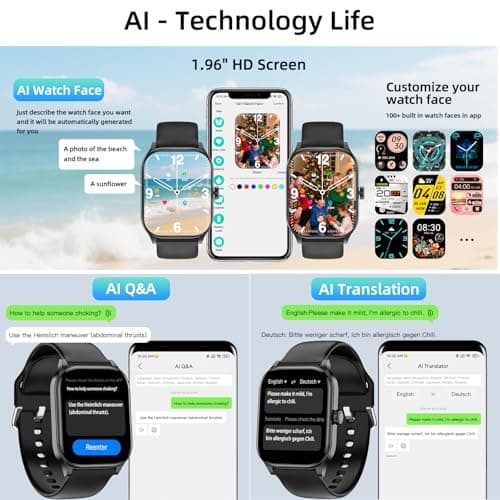 Smart Watch with Built-in GPS and Offline Maps, 1.96" HD Display, Answer/Make Calls, 100+ Sport Modes, Heart Rate/Sleep/SpO2 Monitor, Fitness Activity Tracker for Android and iPhone, 2 Bands, Black