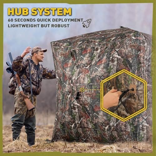 Lenotos Hunting Blind 270° See Through, Low-Noise 2-3 Person Pop Up Deer Blind, Portable Durable Ground Blind for Deer & Turkey Hunting