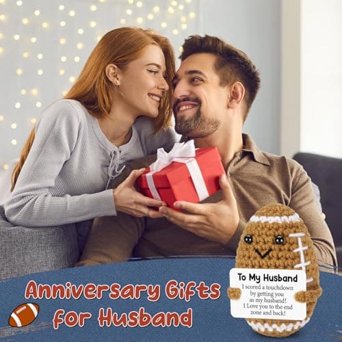 Birthday Gifts for Husband from Wife, Christmas Handmade Inspirational Crochet Football Gift for Him, Cool Wedding Anniversary Present for Husband, Cute Emotional Home Decor for Couple, Hubby, Spouse