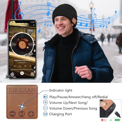 Bluetooth Beanie Hat,Unique Christmas Tech Gifts for Boyfriend Husband Him Men Women Teen Boys Girls Teenage Coworker Stocking Stuffers Secret Santa Best Friend Birthday Gifts B07FVK8KWW